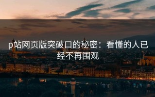 p站网页版突破口的秘密：看懂的人已经不再围观
