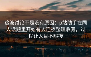 这波讨论不是没有原因：p站助手在同人话题里开始有人连夜整理收藏，过程让人目不暇接