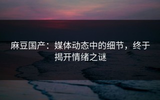 麻豆国产：媒体动态中的细节，终于揭开情绪之谜