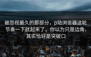 被忽视最久的那部分，p站浏览器这轮节奏一下就起来了，你以为只是边角，其实恰好是突破口