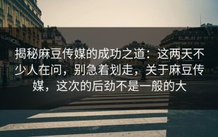 揭秘麻豆传媒的成功之道：这两天不少人在问，别急着划走，关于麻豆传媒，这次的后劲不是一般的大